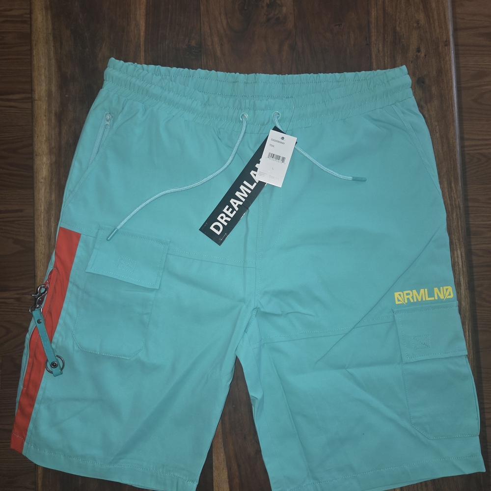 Dreamland Men's Aqua Drawstring Cargo Shorts